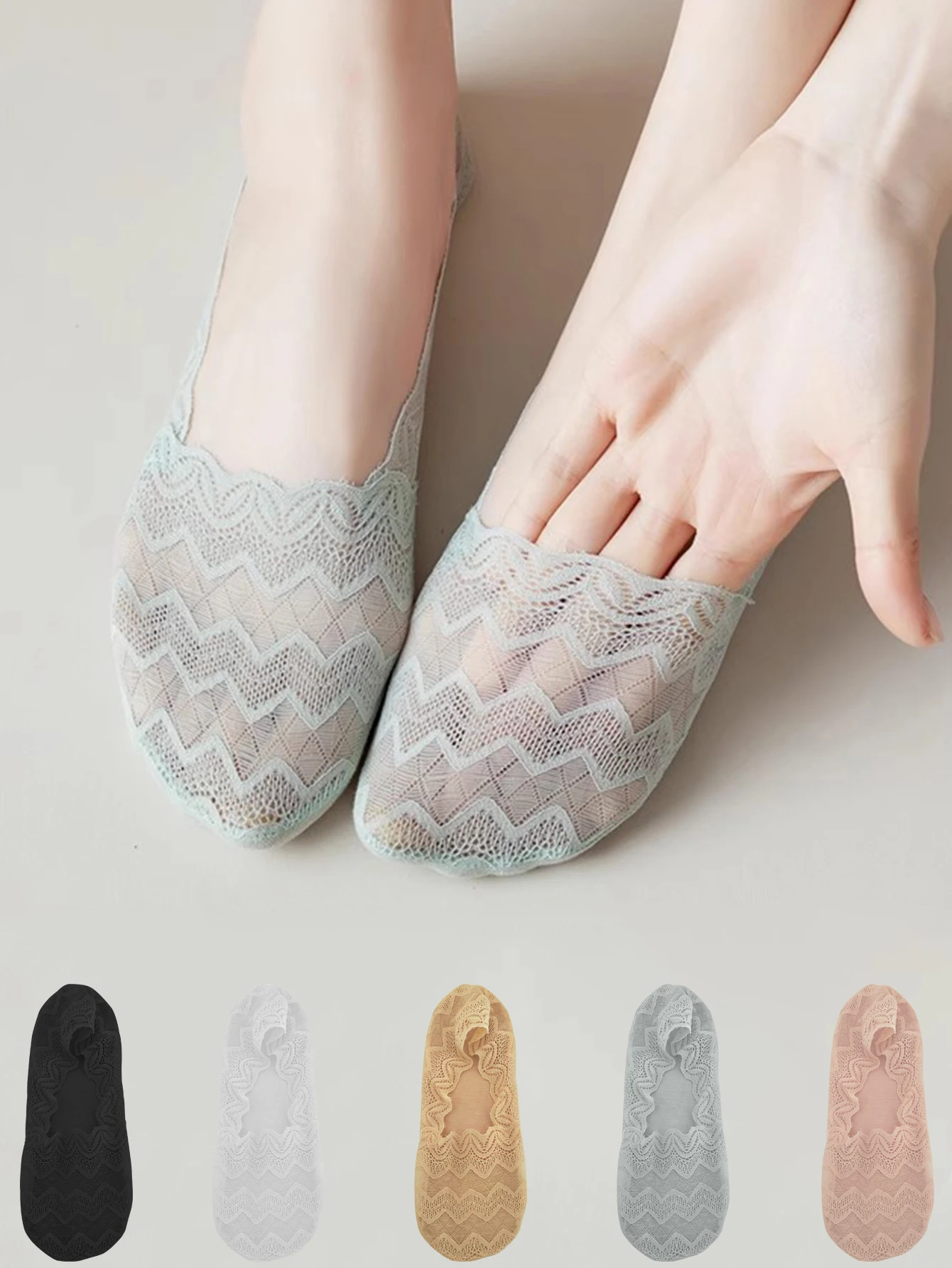

5 Pairs Women‘s Summer Lace Non-slip Invisible Socks Fashion Cool Breathable Low Cut Silicone Boat Socks