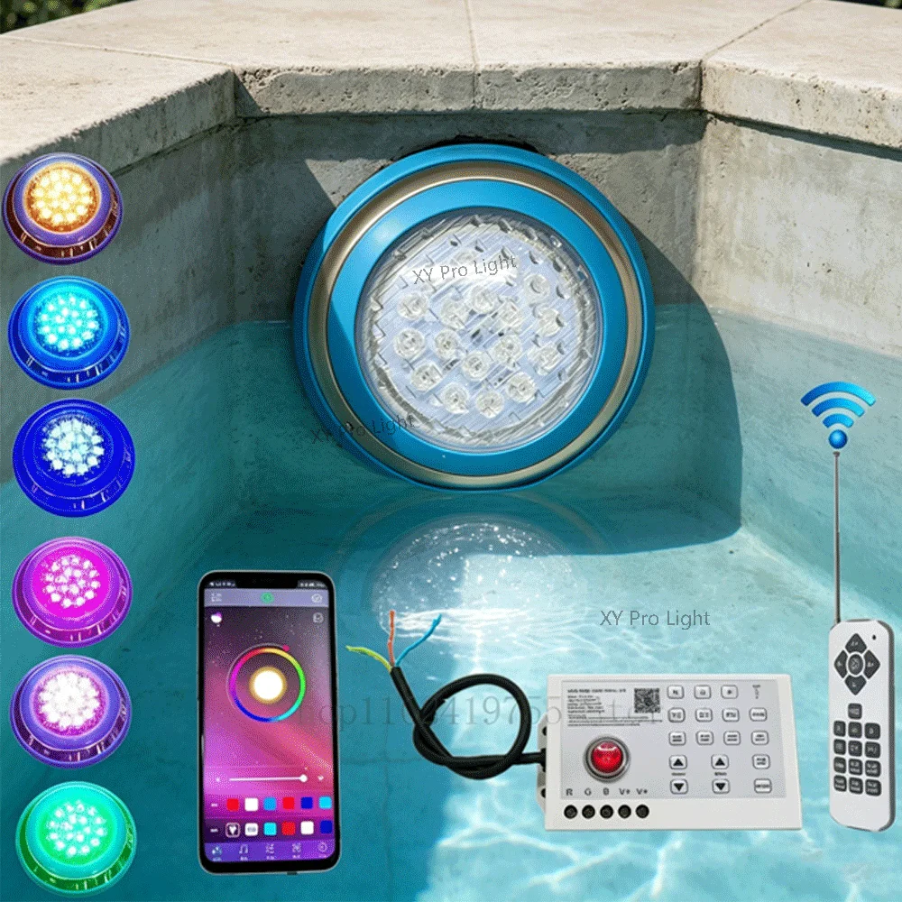 

Светодиодный RGB-светильник для бассейна 18W/25W с управлением через Bluetooth-приложение, 12W DC12V, уличный подводный RGB-светильник для пруда, прожектор для бассейна