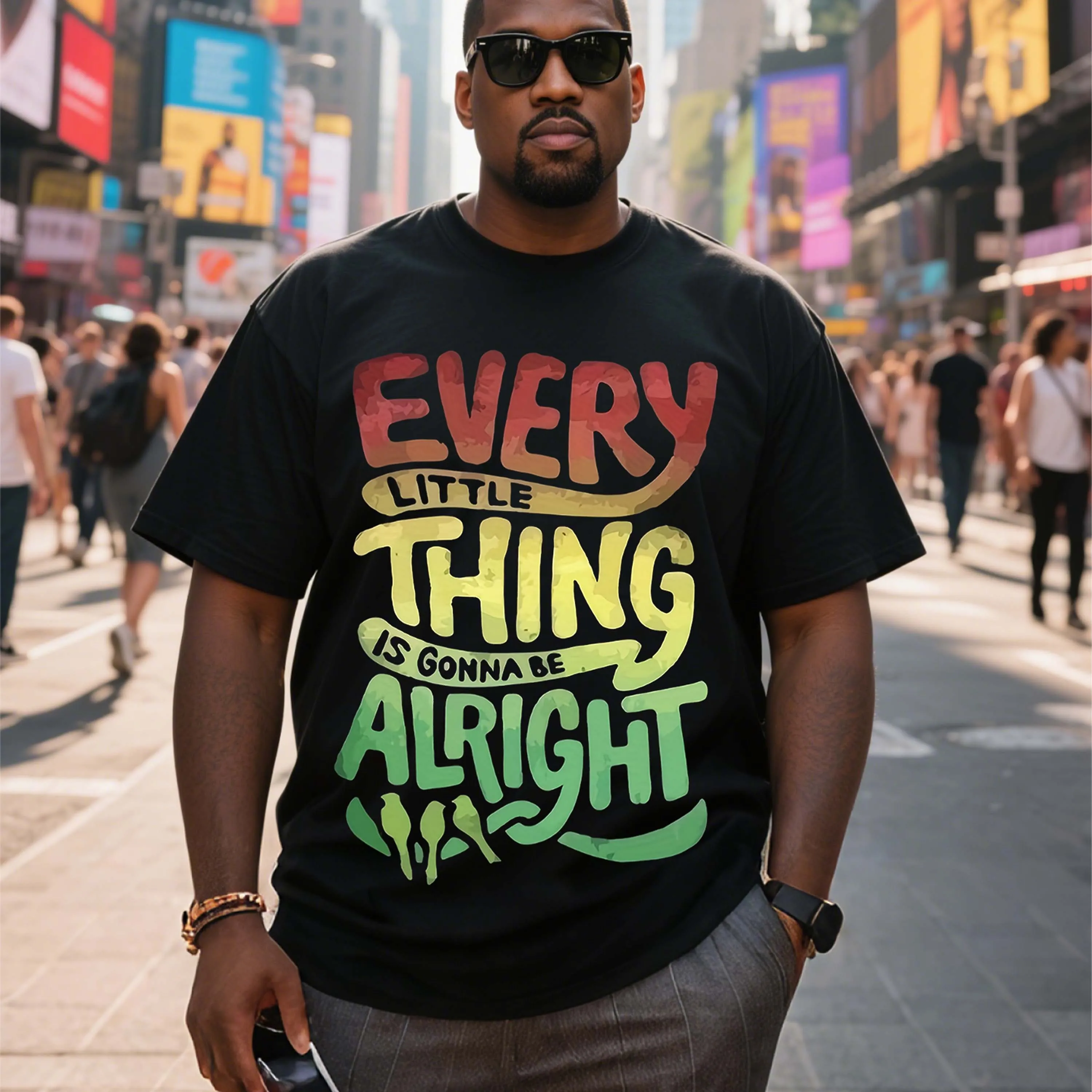 Camiseta de manga corta negra con palabras en inglés coloridas de talla grande para hombre adecuada para ropa de ocio al aire libre en verano