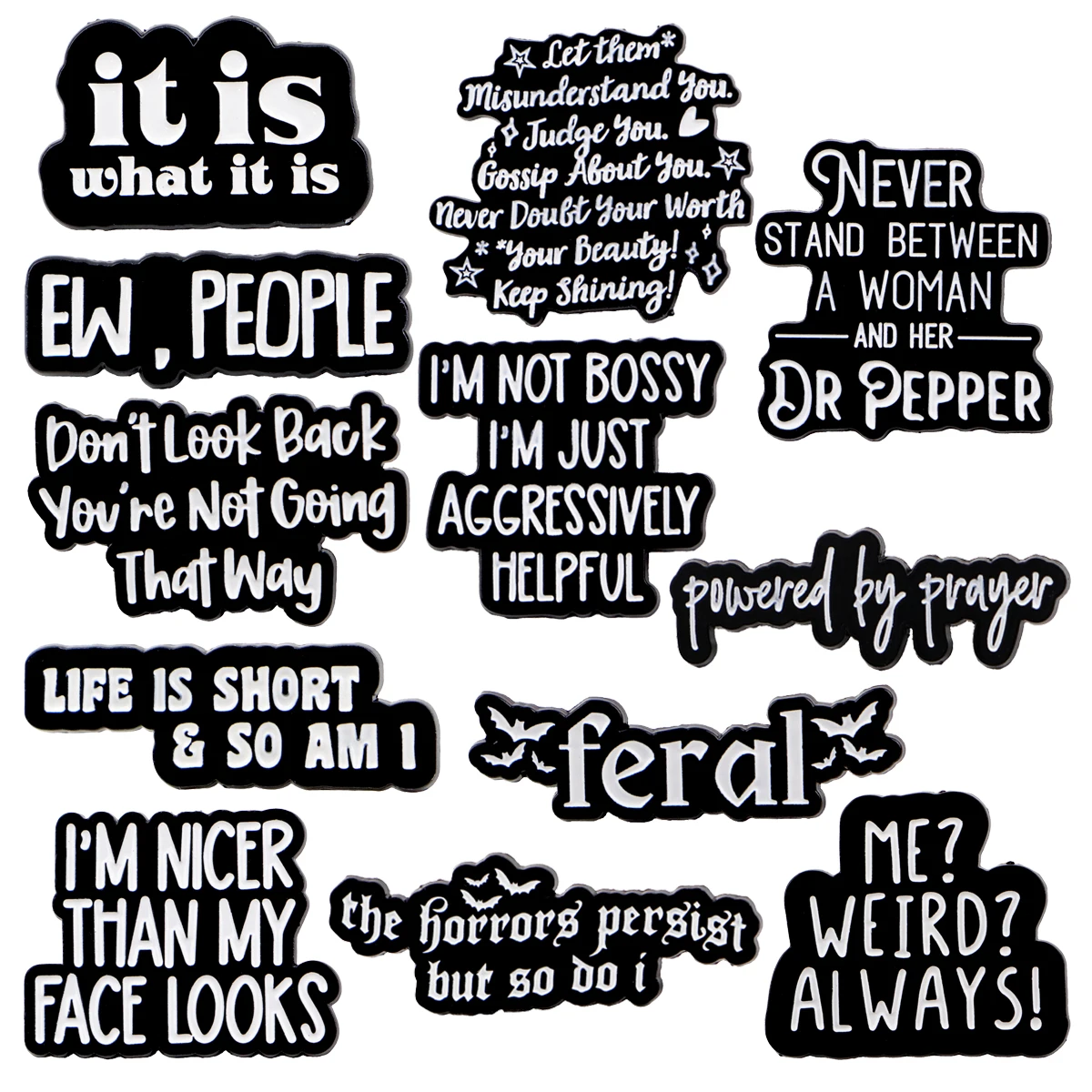 Broche en émail avec phrase de motivation, jamais abandonner, broches à revers, Badge noir sur sac à dos, tissus, accessoires, bijoux à la mode, cadeaux