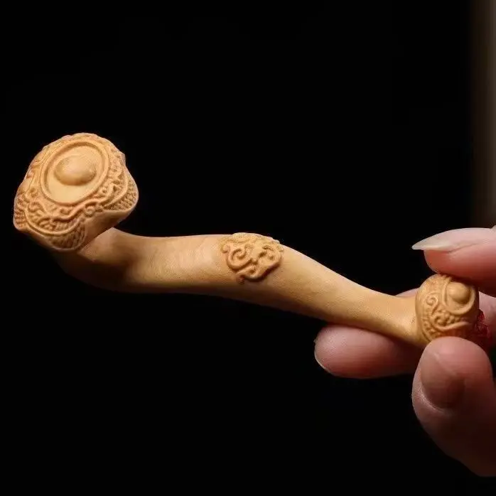 Cliff Cypress Wood Carving Ruyi Handheld Piece Desktop Small Ornament Solid Wood Carving Everything Ruyi Handheld
