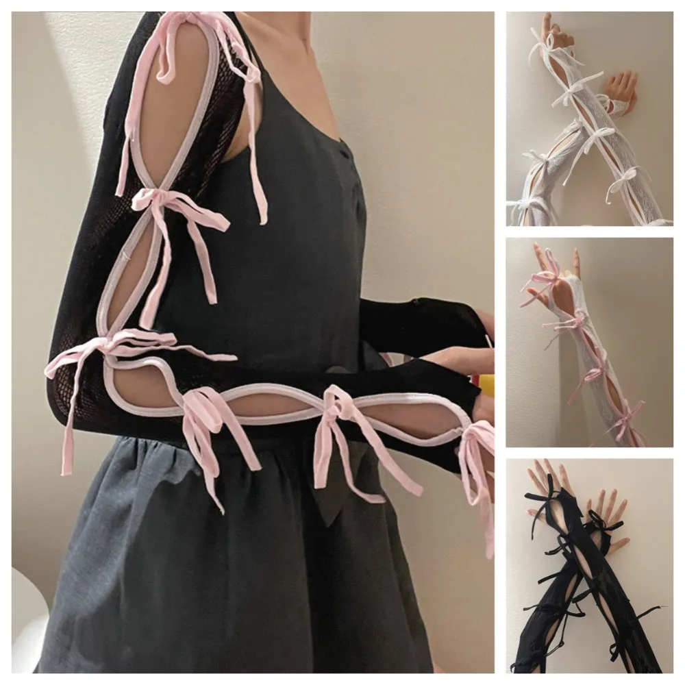 

Fashion Elastic Y2K Lace Oversleeve Korean Style Punk Balletcore Sleeves Sweet Sunscreen Bow Fingerless Gloves JK