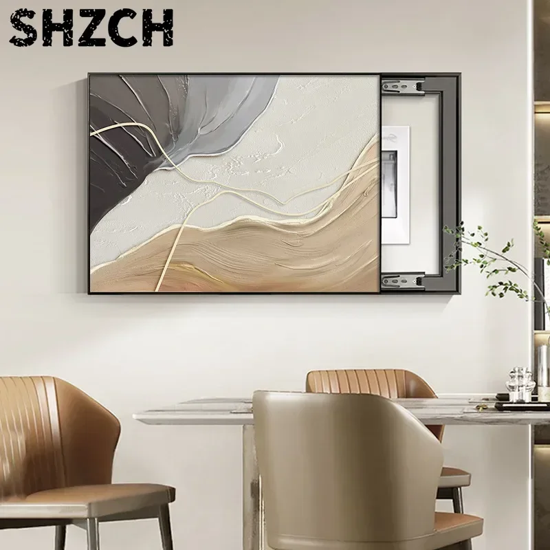 Abstract Minimalist Electric Meter Box Cover Wall Art - Modern Living Room & Dining Room Decor, Easy Install, Durable Aluminum F