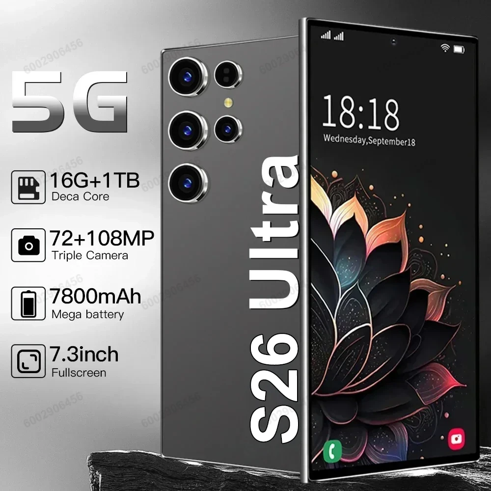 

2025 HOT S26 Ultra 7.3HD Global Edition Original Smart Dual Card 7800mAh Battery Facial 5G dual card dual standby Android 14