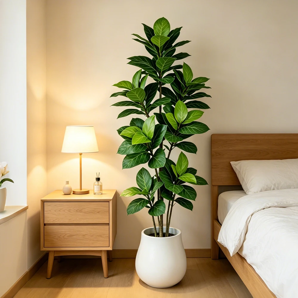 70-130cm Large Artificial Banyan Tree Fake Ficus Tree Branch Plastic Rubber Plants Tropical Fake Magnolia Leaves For Home Decor