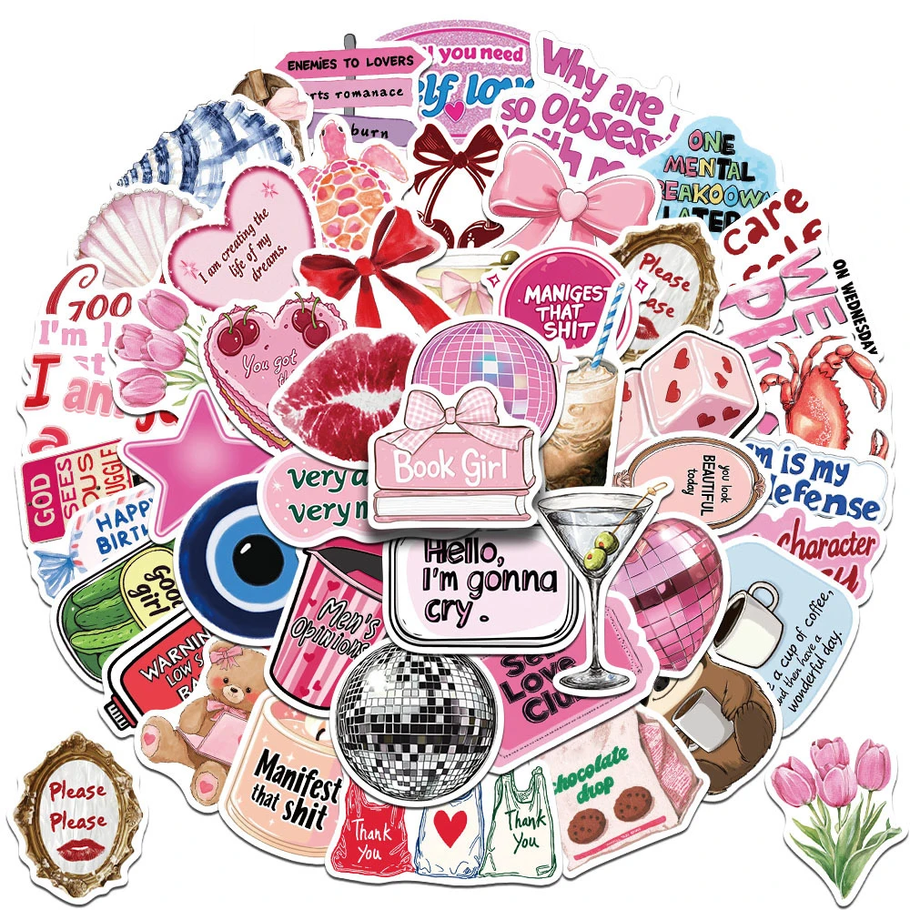 

10/30/50pcs Pink Ins Style Watercolor Graffiti Stickers Cartoon Aesthetic Decals Scrapbook Fridge Phone Cute Girl Sticker Decor