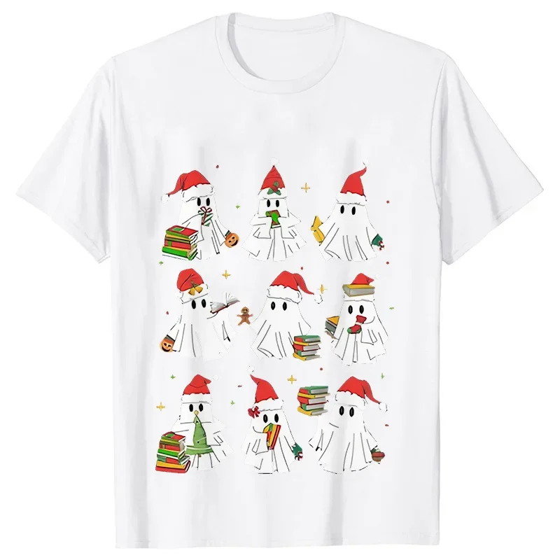 Weihnachtsgeist Kurzarm Niedlicher Geist Bedrucktes Damen Lässiges und bequemes Kurzarm-T-Shirt Party Damenbekleidung