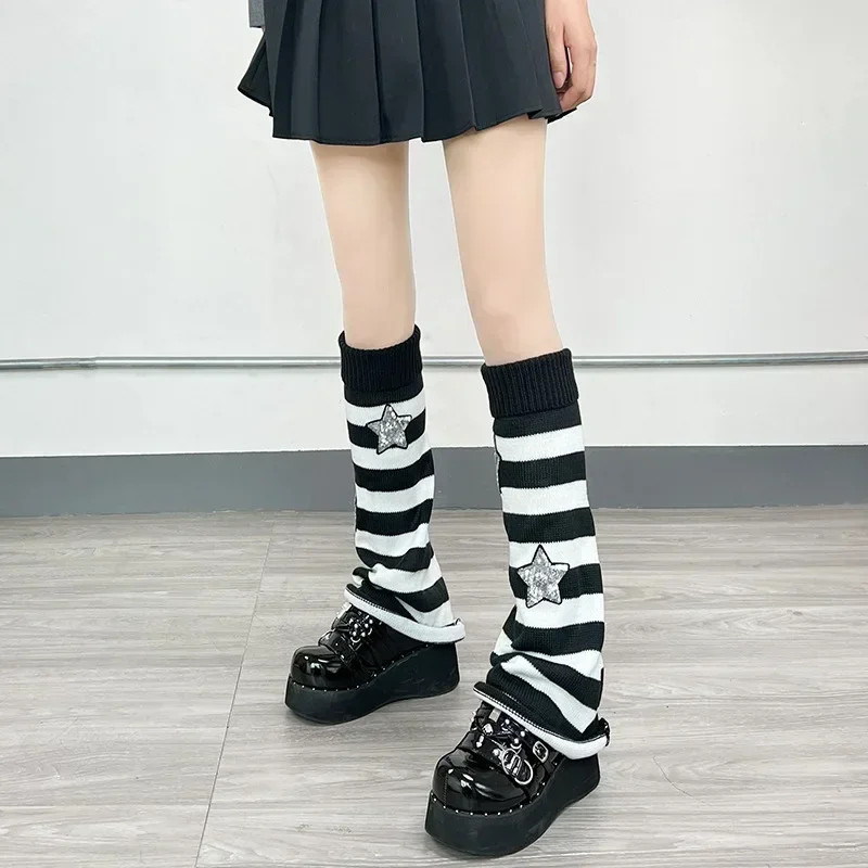 Leg Warmers Y2k Star Lolita Stripe Leg Warmers Japanese Women Gothic Long Socks Leggings Knee Knitted Cuffs Ankle Warmer