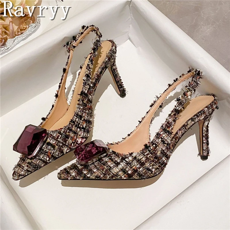 

Новые осенние фланелевые туфли-лодочки с острым носком, женские роскошные элегантные женские туфли на тонком высоком каблуке-шпильке со стразами для вечеринок