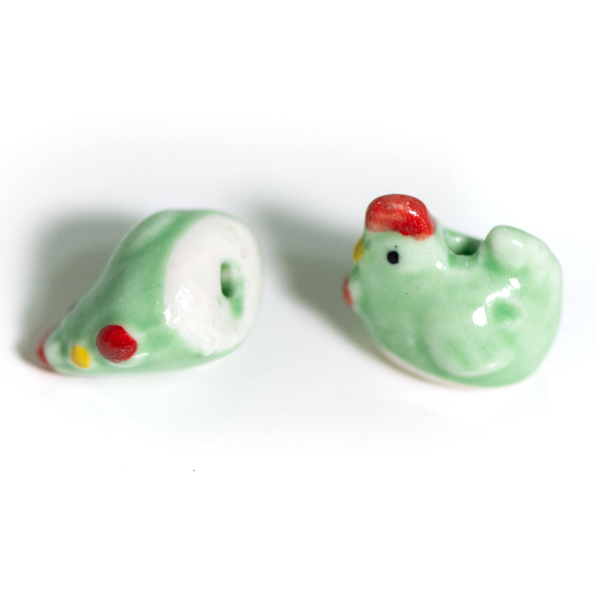 Handmade Ceramic Chicken Beads 15-18mm, 2.5-3mm Hole, Hand-Painted Farm Animal Beads for DIY Jewelry Making, High-Temperature Fi