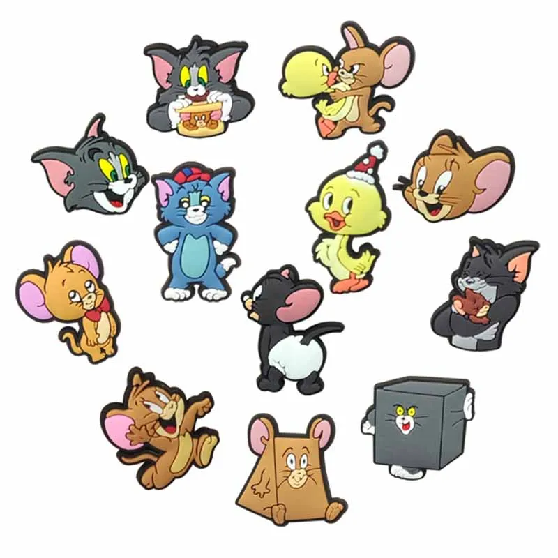 Cute Tom and Jerry Series Shoe Charms Set For Clogs Bogg Bag Bubble Slides Sandals PVC Shoe Decorations Beach Bag Accessories