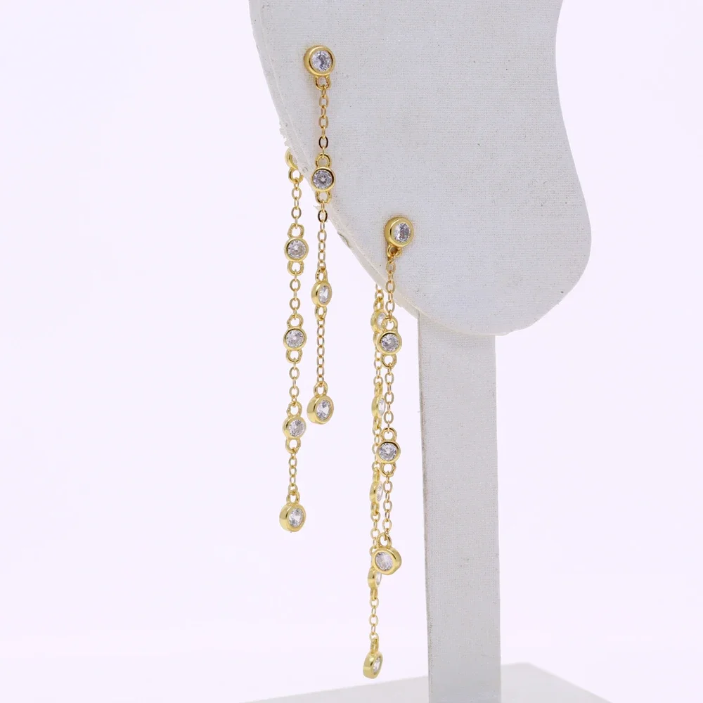 

New Design Micro Pave White Zircon Silver Color Earrings Luxury Tassel Chain Drop Cz Dangle Earrings for Women Fashion Jewelry