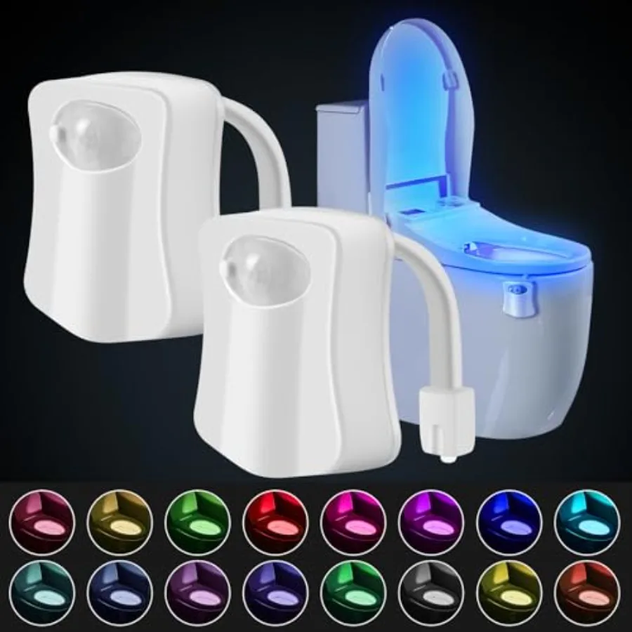 Toilet Lights Motion Detection Sensor, 2 Pack Smart Night Light for Bathroom, 16 Color Changing Inside Toilet Bowl Night Light,
