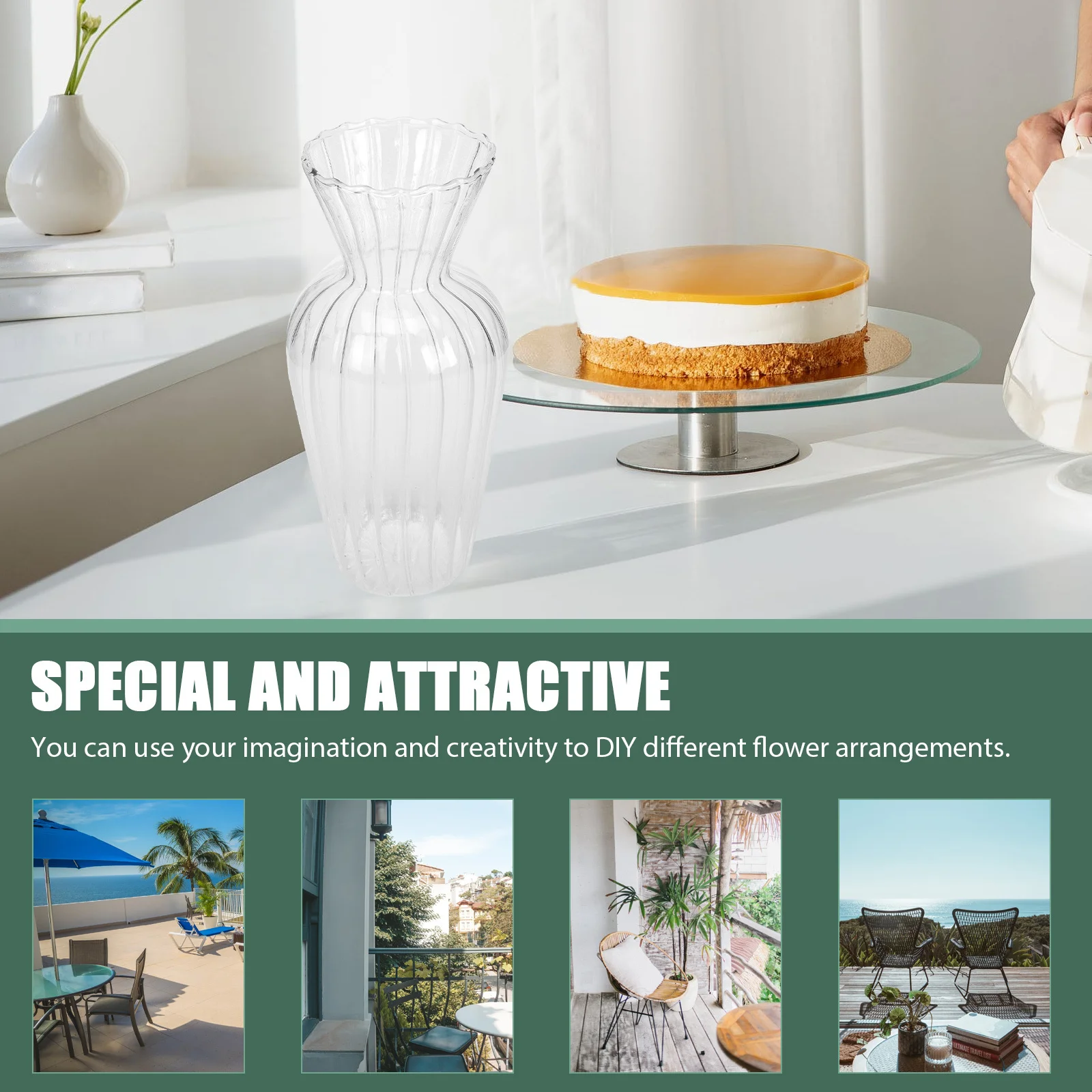 

1Pcs Dried Flower Vase Hand-Made Glass Japanese Style Striped Wavy Creative Desktop Vase Ornament for Home Office Decor