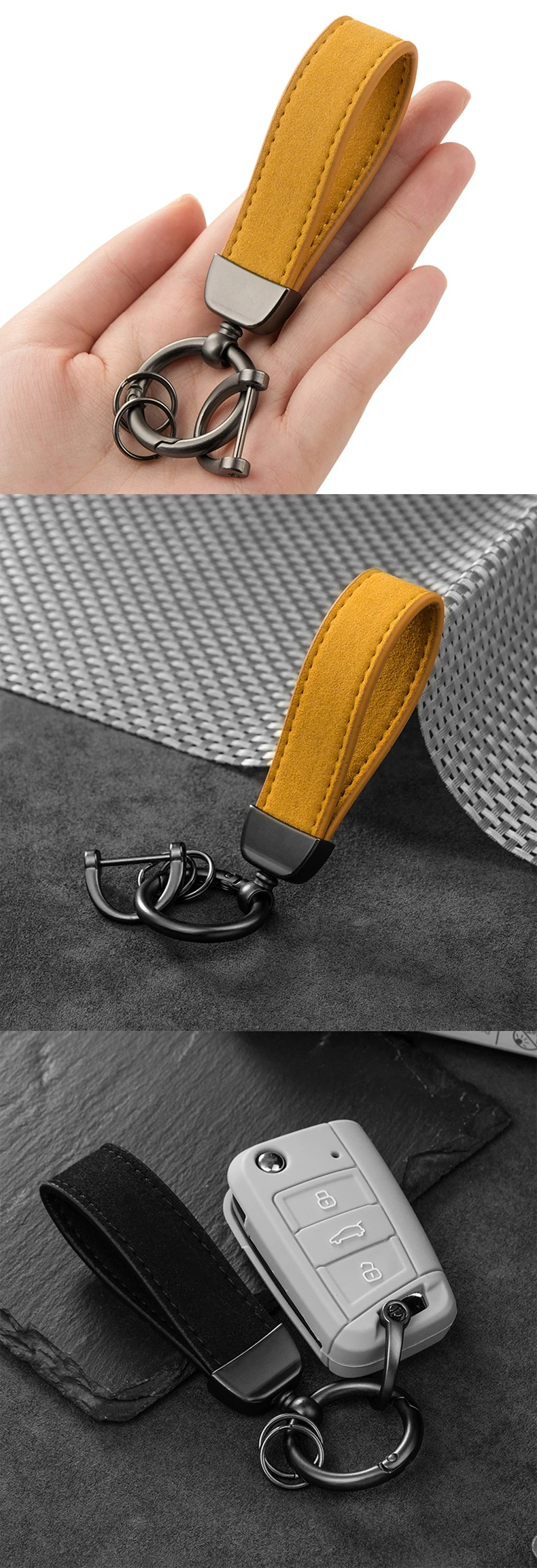 Multiple Colors Luxury Car Keychain Suede Leather Key Chain Pure Color Buckle Car Keyring Accessories Key Lanyard Gift