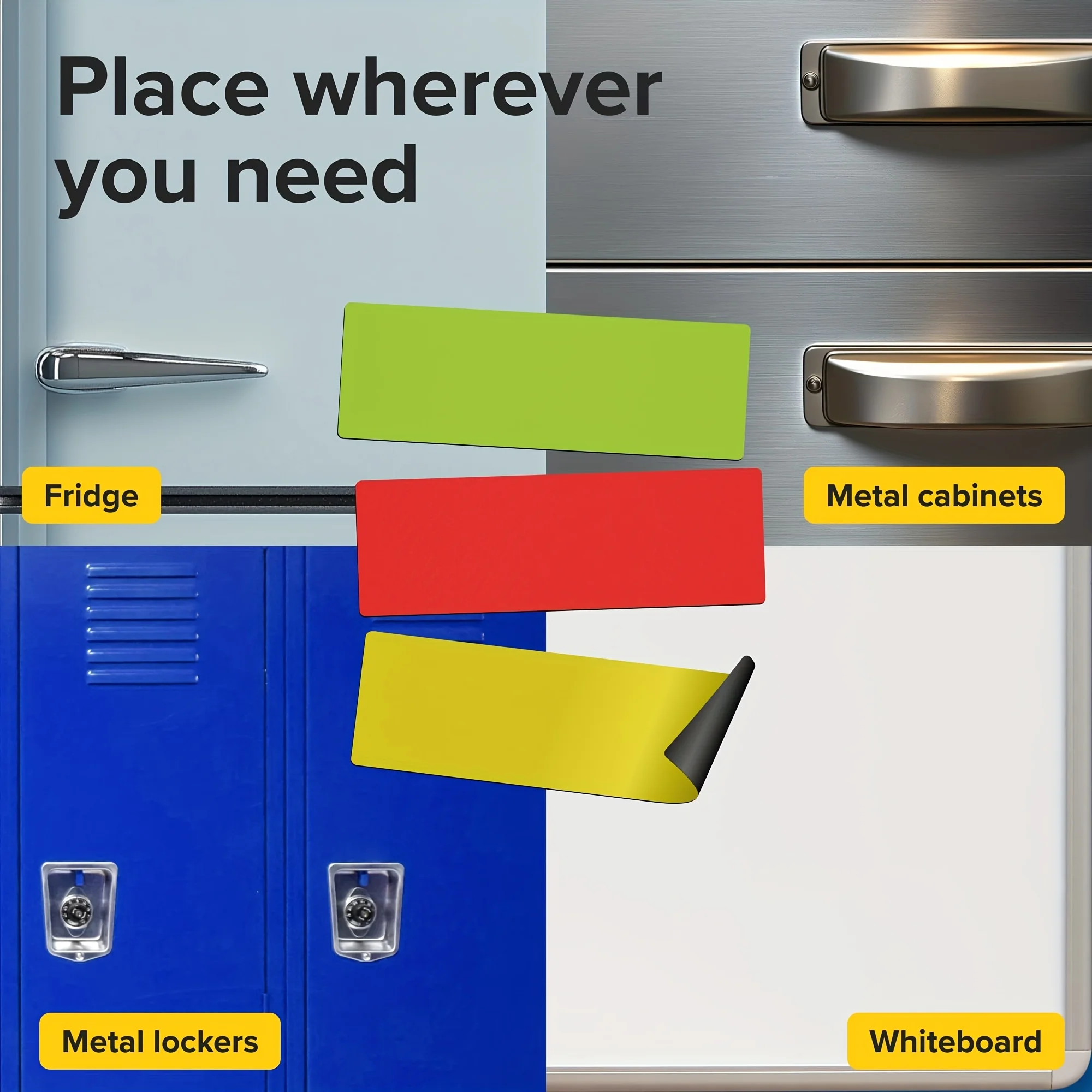 50 Pieces 1.2"x3.2" Magnetic Labels, Waterproof Strips for Fridge Home Office Garage Refrigerator Blank Writable Cards Colored