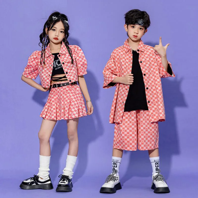 

Girls Hip Hop Plaid Crop Top Skirt Street Dance Vest Pants Kids Elegant Clothes Sets Children Fashion Streetwear Costumes