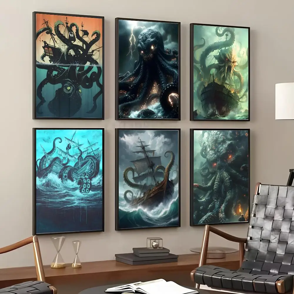 Design K-Kraken of Norse Mythology Painting Calligraphy Cotton Canvas Wall Art Poster HD Print Modern Home Decor Painting