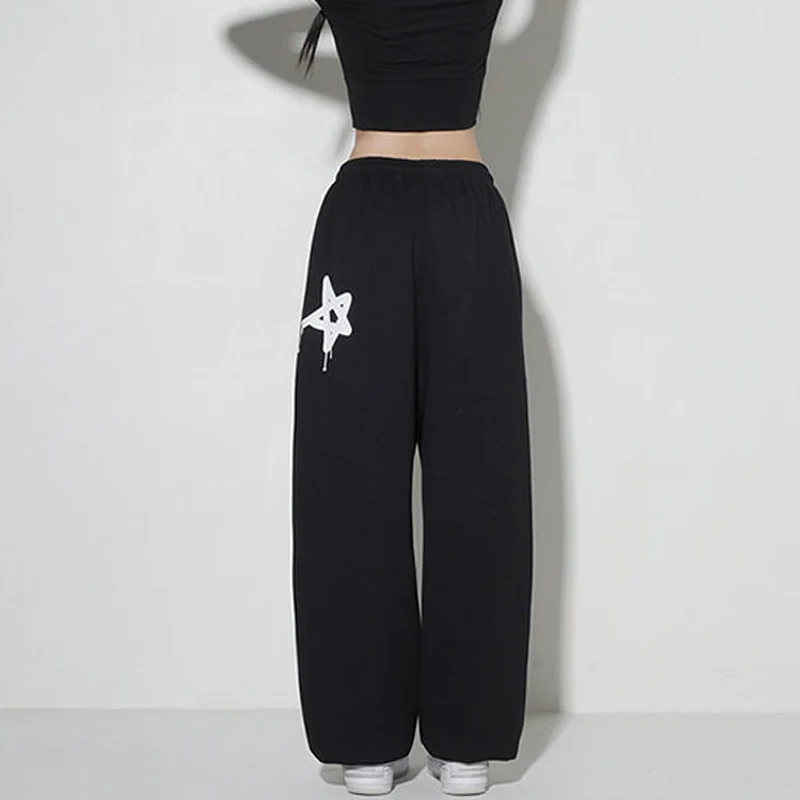 Leggings soltas estampadas com letra para mulheres, moda streetwear legal, calça de perna larga, moletom de dança hip-hop, moda cool, estilo euro-americano