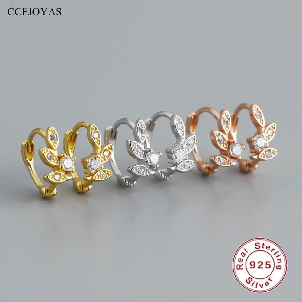 

CCFJOYAS 8mm 925 Sterling Silver Small Hoop Earrings for Women Leaf shaped Gold/Silver/Rose gold color Round Circle Earrings