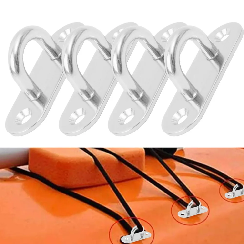 Stainless Steel Marine Hook M5 M6 Heavy Duty Boat Pad Eye Plate Rustproof Oval Deck Loop Hardware for Sailing Ocean Camping Rope