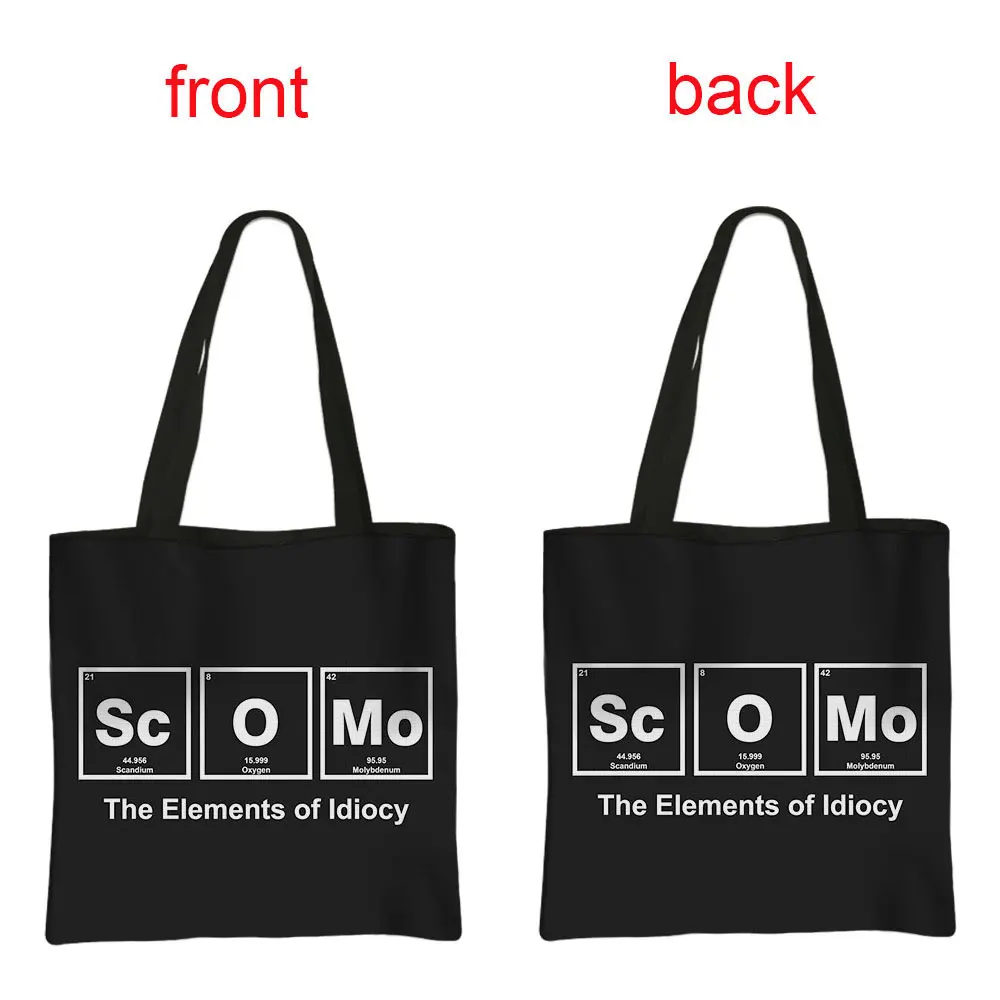 Periodic Table of Elements Print Tote Bags Coffee Letters Women Handbag Large Capacity Shoulder Bags Reusable Shopping Bag