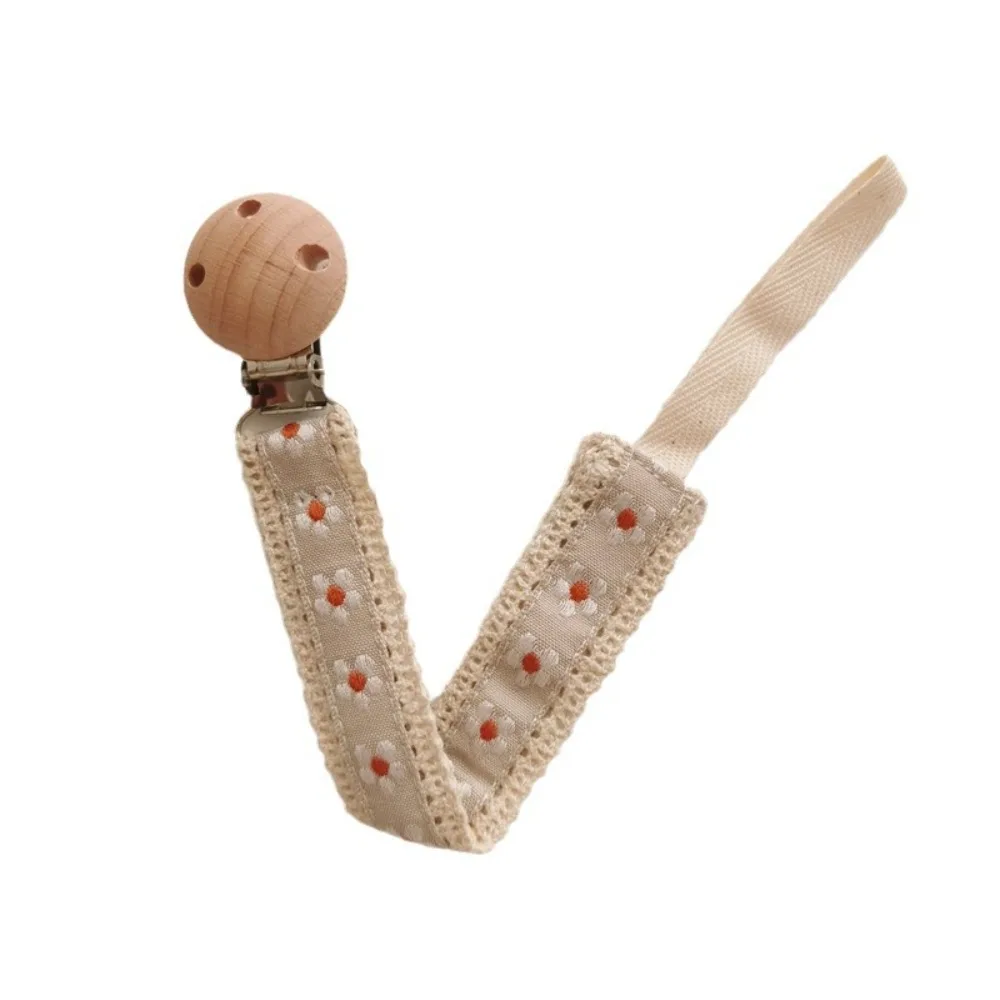 

Ethnic Style Baby Cloth Pacifier Chain Wooden Clip Adjustable Soother Holder Dummy Clips Floral Nipple Holder Clips Children