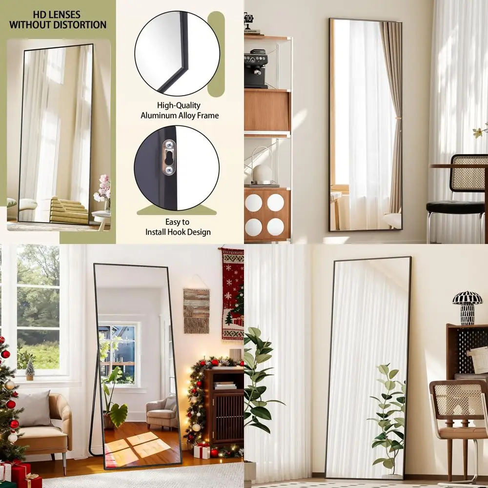 

Напольное зеркало в алюминиевой рамке, 56x21 гг., закаленное стекло, отдельно стоящее или настенное крепление для гостиных, черное