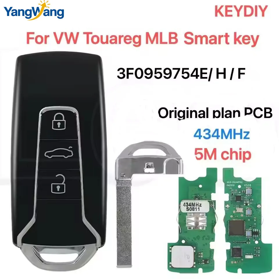 YW For VW Volkswagen Touareg MLB System Intelligent Car Key 2018+ Original Scheme PCB Keyless go 433MHz 5M Chip 3F0959754E/H/F