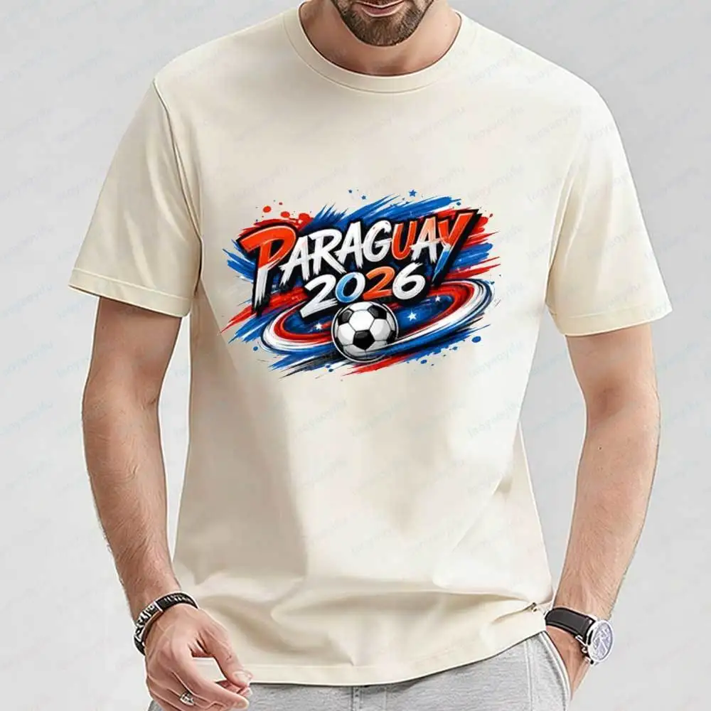 

Men's Paraguay 2026 Soccer T-Shirt Red White Blue Paraguayan Flag Graffiti Casual Cotton Football Fan Sports Apparel for Daily