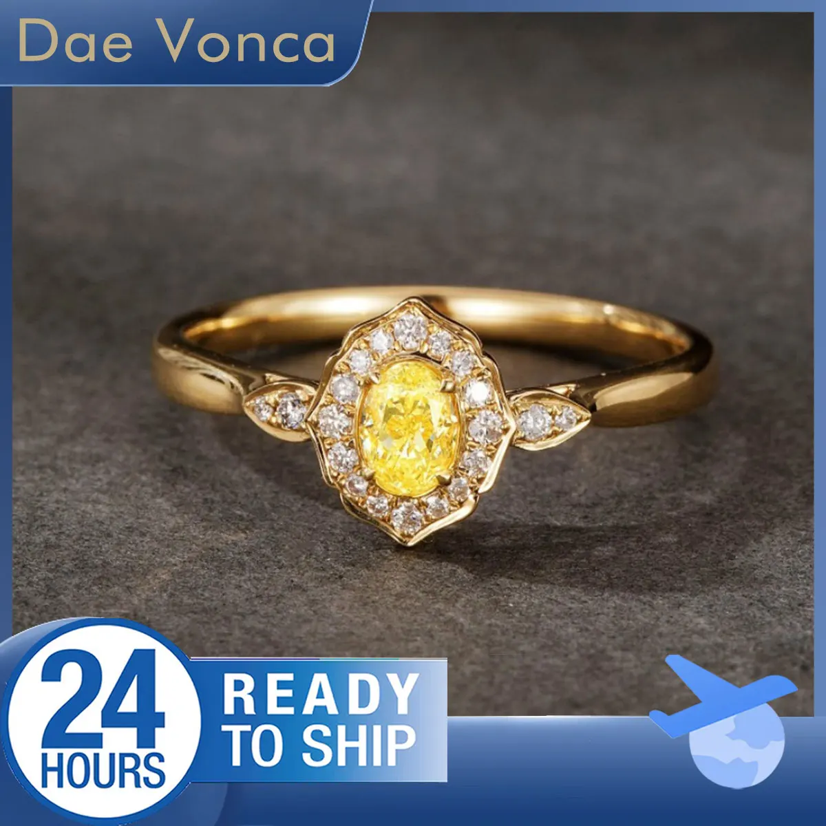 

Кольцо с желтым овальным огранюванням и натуральным бриллиантом, желтое золото 18 карат, винтажное кольцо с бриллиантом в боковой оправе, кольцо с белым бриллиантом и ореолом в цветочной рамке