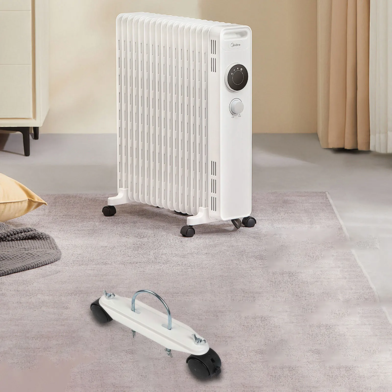 2er-Set Riemenscheibenhalterungsständer mit 360-Grad-Drehrollen für den Einsatz elektrischer Heizgeräte, kompatibel mit mehreren Rahmmodellen