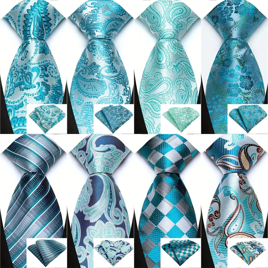 Heißer Verkauf 8 cm Krawatte Einstecktücher Set See Blau Blumen Streifen Hochzeitsgeschenk Krawatte Anzug Zubehör Fit Party Urlaub Geschenk