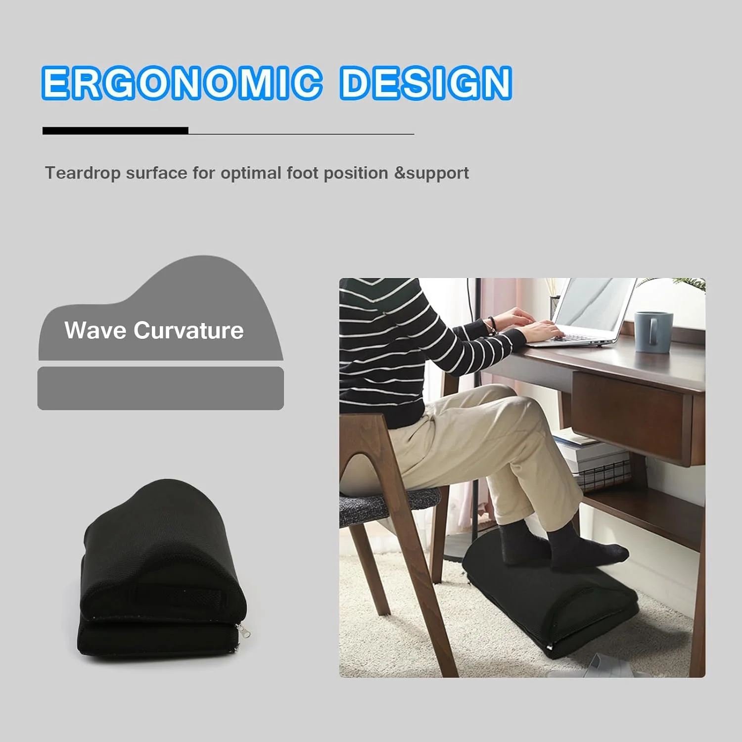 Foot Rest for Under Desk at Work, Memory Foam Ergonomic Foot Stool with Adjustable Height, Under Desk Footrest for Back & Hip Pa