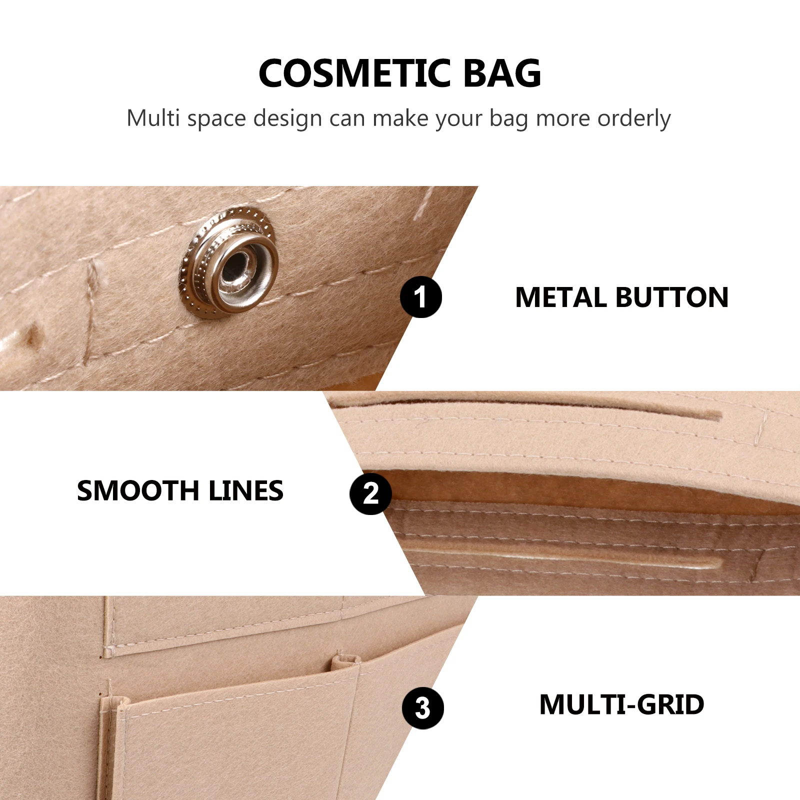 

Multifunctional Felt Pouch Large Capacity Foldable Storage Bag Metal Accessories Concealed Button Travel for Women