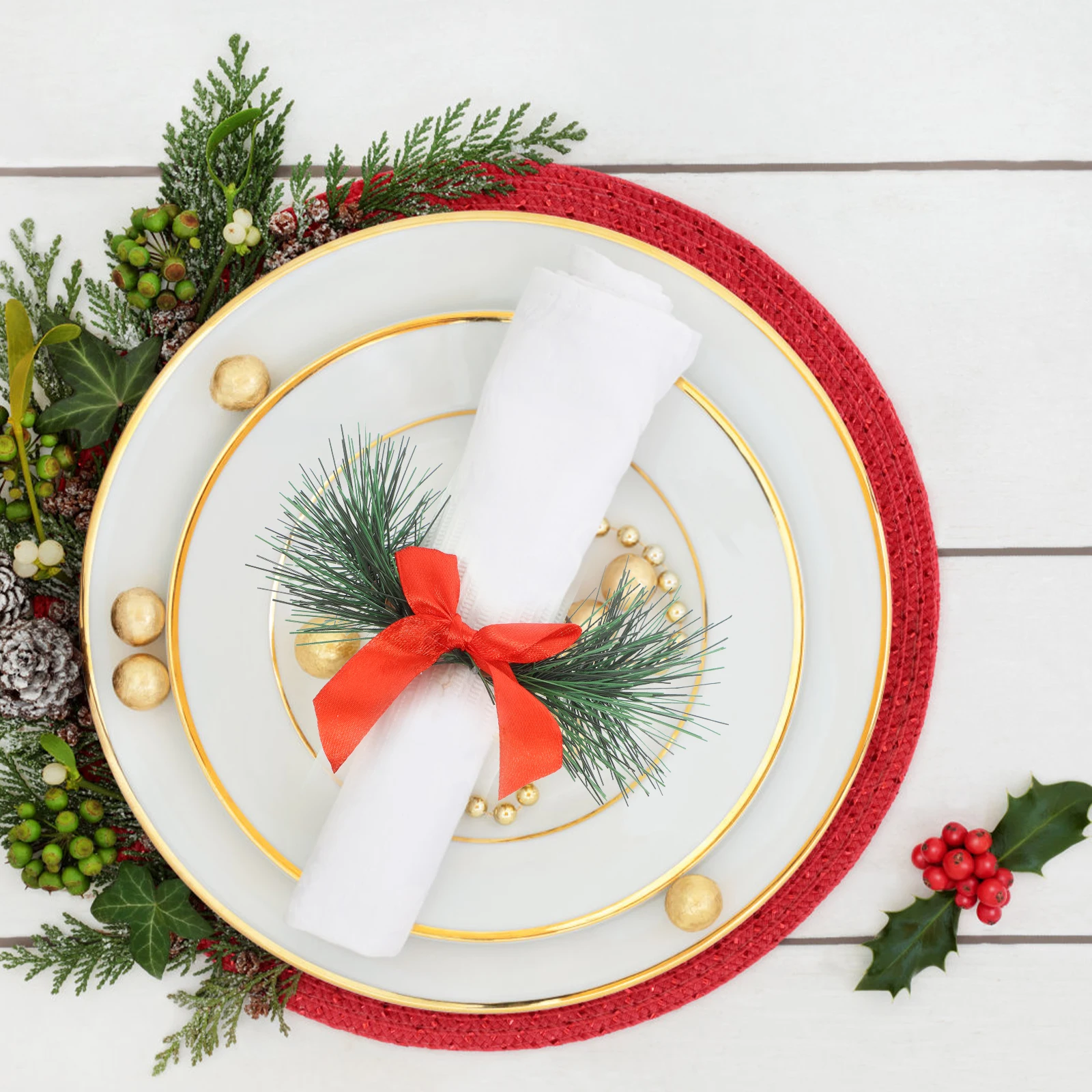 

6Pcs Greenery Pine Needle Rings Christmas Decor Xmas Wreaths Door Wall Hanging Mini Christmas Wreaths Home Decor