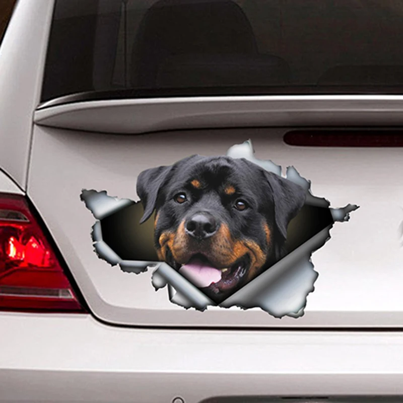EARLFAMILY Funny Rottweiler Car Sticker Torn Metal Decal Reflective Stickers Pet Dog Decals 3D Rott Car Styling