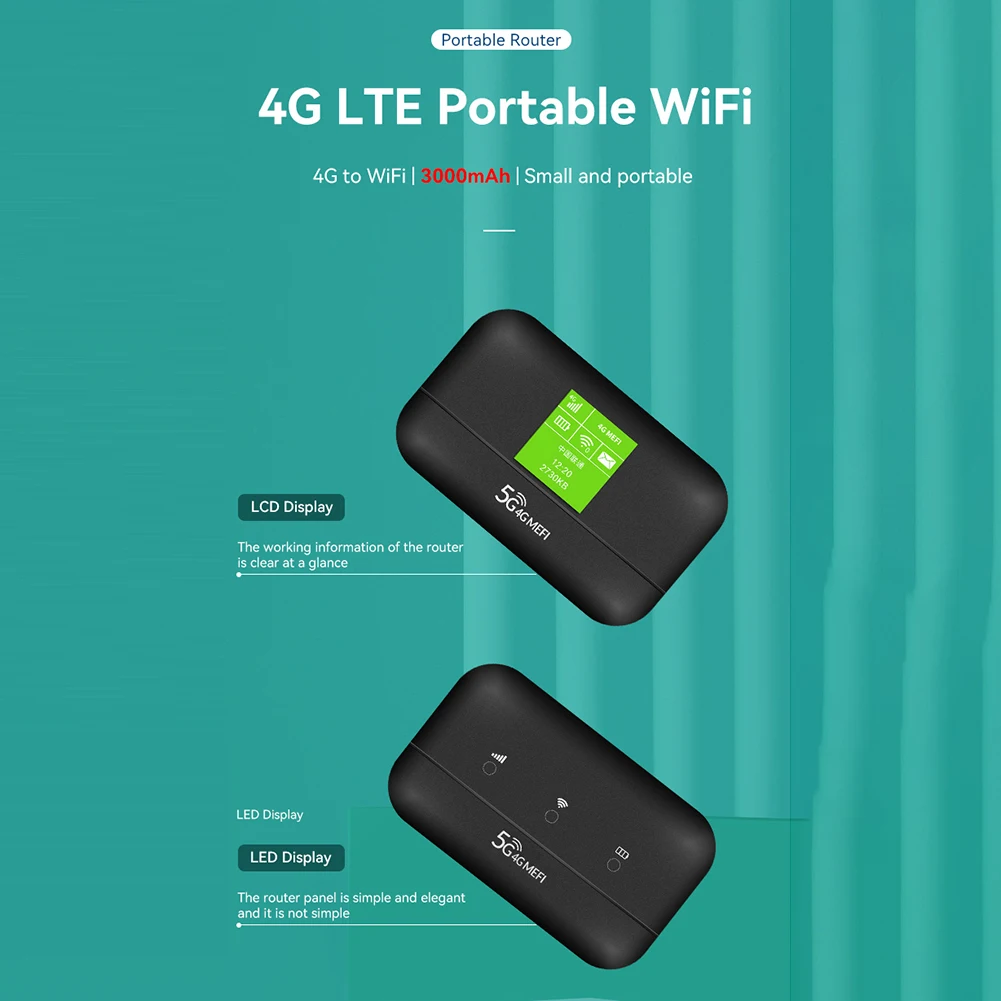 Portátil 4G LTE WiFi Router, Modem, 150Mbps, USB, Cartão SIM, Indicador LCD, bolso Mifi, Hotspot, 3000mAh