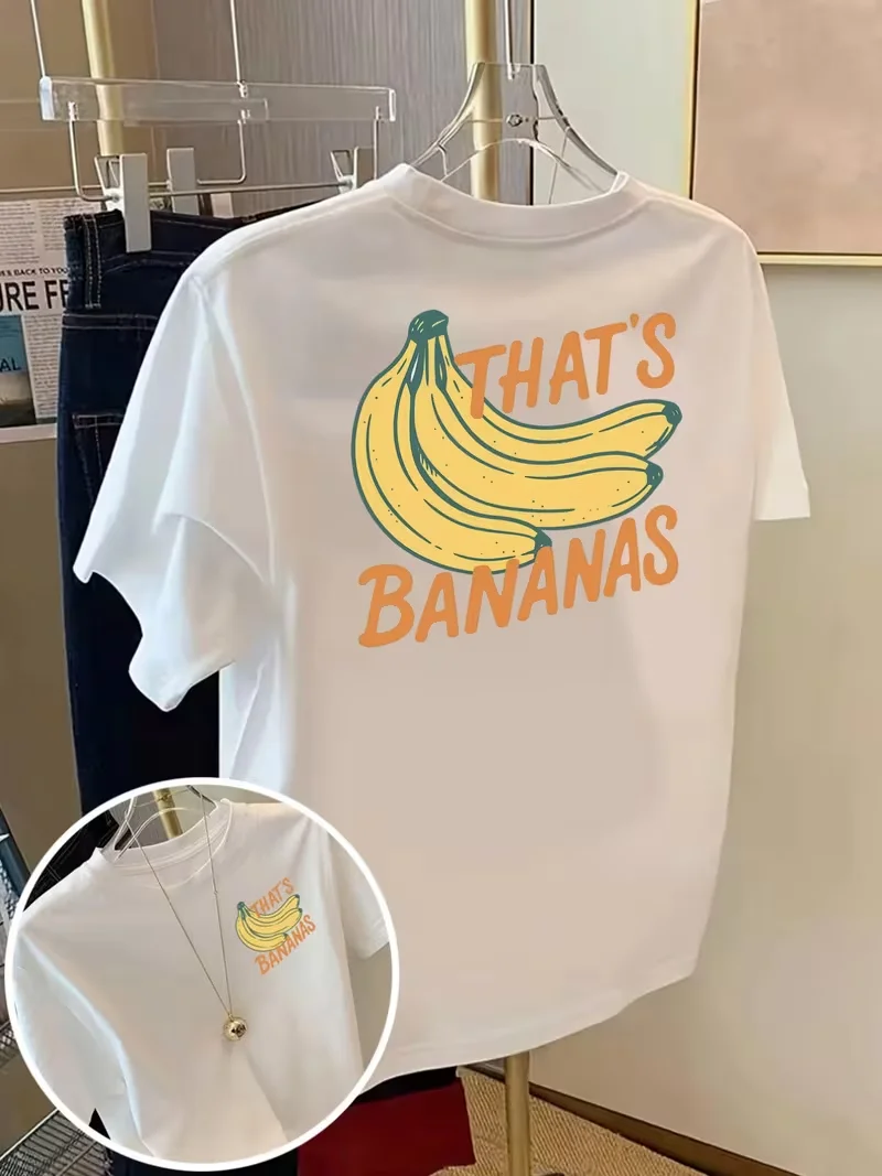 That's Bananas Retro Banana Print T-Shirt for Women, Casual Crew Neck Short Sleeve, Fun Fruit Graphic Everyday Tee Streetwear