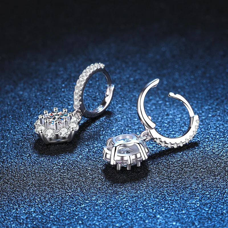JECIRCON 925 Sterling Silver Drop Earrings Plated PT950 Fashion Bloom Moissanite Ear Pendant 0.5ct D Color Ear Jewelry for Women