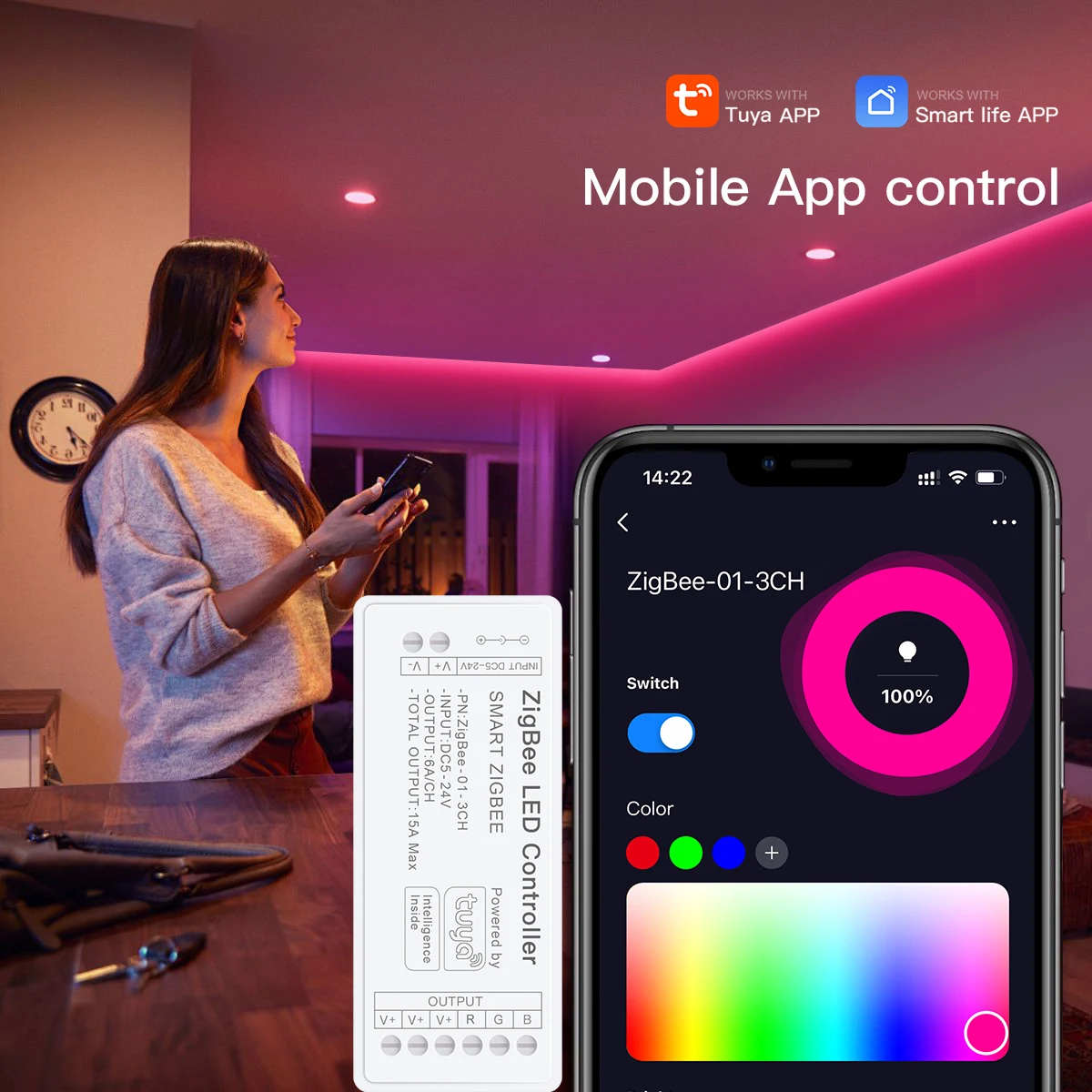 Zigbee 3.0 Tuya Smart RGB Controller per strisce LED RGB + CCT RGBW DC5-24V RGB CCT Dimmer monocolore Supporto Smart APP Controllo remoto