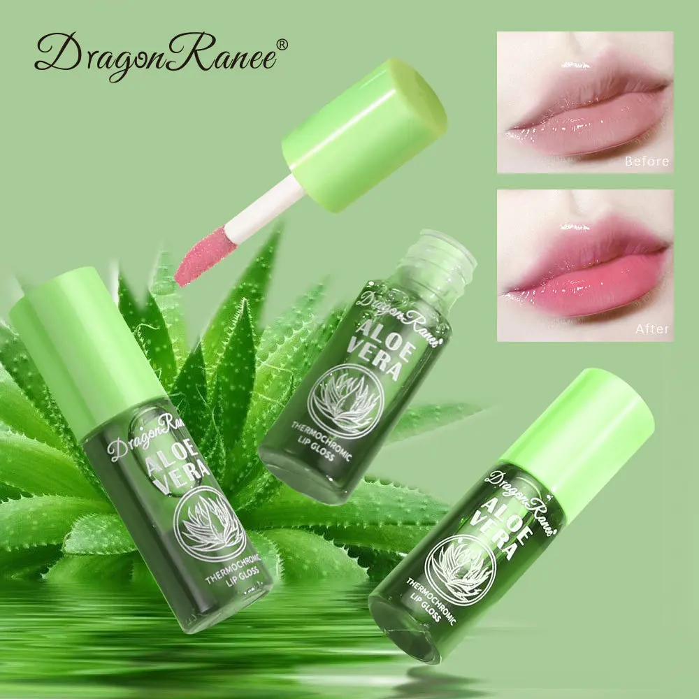 Aloe Vera Cambia colore Olio per labbra Idratante Naturale Aloe Lip Gloss Rosa ciliegia Cambia di temperatura Balsamo per le labbra Nutriente Cura delle labbra