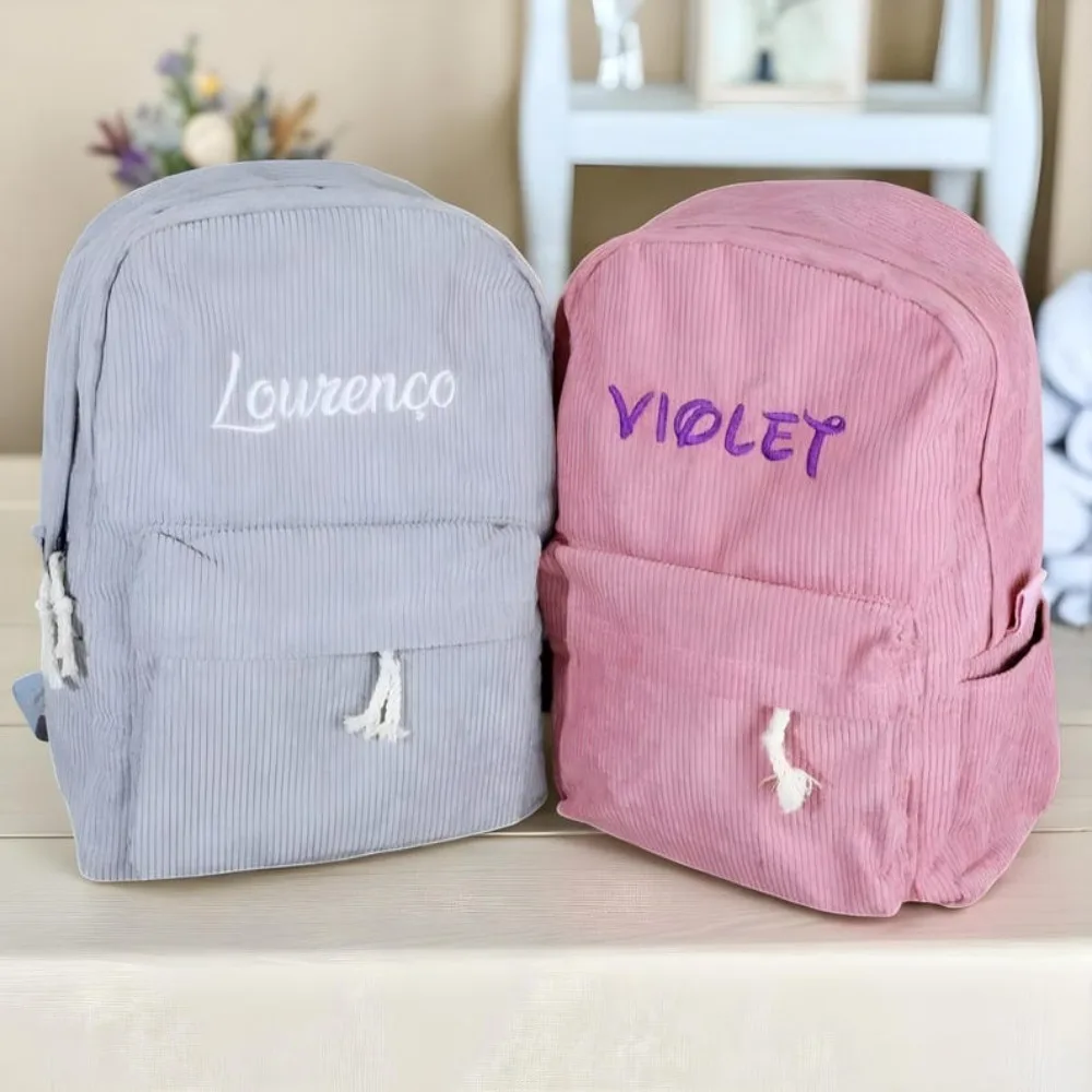Mochila para niños con nombre bordado personalizado, mochila escolar de pana para niños y niñas, ideal para regalos escolares, esencial para el día a día