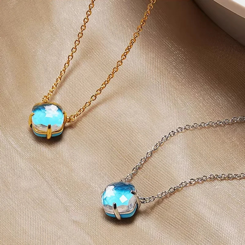 

2 Side Wearable Different Colored Crystal Combinations Pendant Necklace For Women Fashion Jewelry