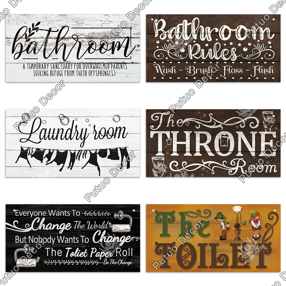 Putuo Decor Bathroom Wooden Signs Wood Wall Art Plaque Decorative Plates for Toilet Home Laundry Door Bar Pub Cafe Beach