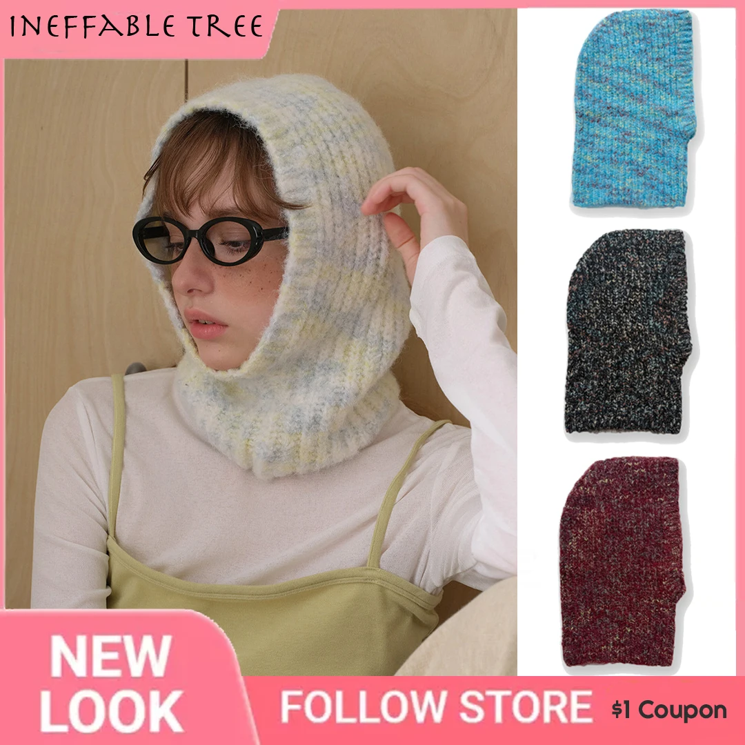 

10% шерстяная шапка-балаклава для женщин и девочек, вязаные шапки с капюшоном, зимние уличные теплые цельные шапочки с воротником-шапкой, шапка