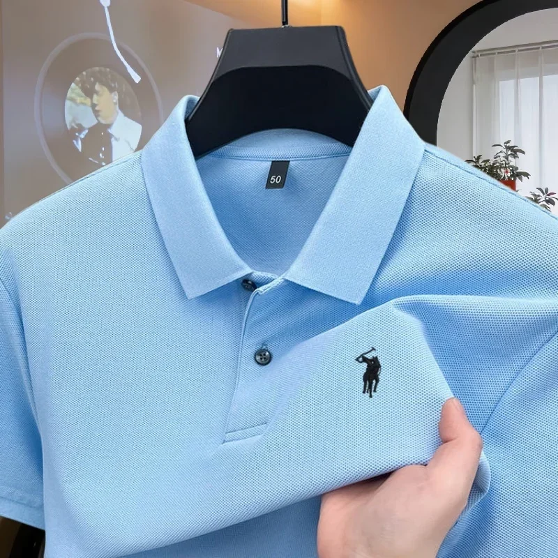 100% pure cotton high-end brand men's short sleeve polo shirt 2026 summer luxury fashion pony embroidery golf top casual T-shirt