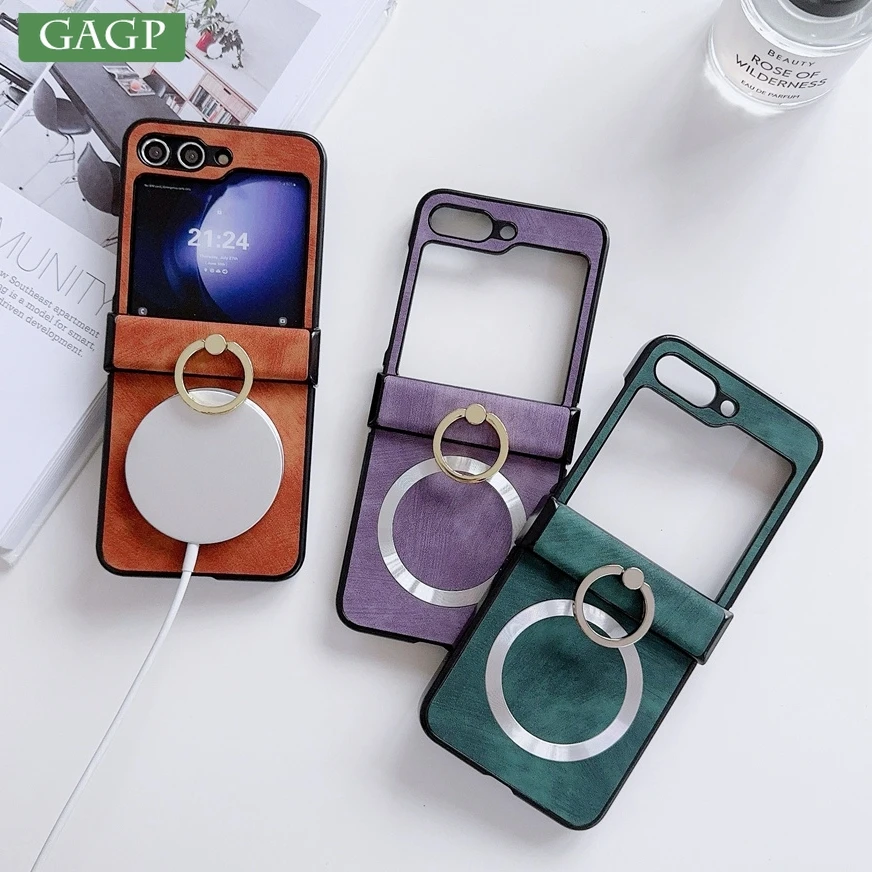 Finger Ring Buckle Magnetic Case For Samsung Galaxy Z Flip 5 4 3 Magsafe Ring Stand Holder Shockproof For Galaxy Flip 5 4 Cover