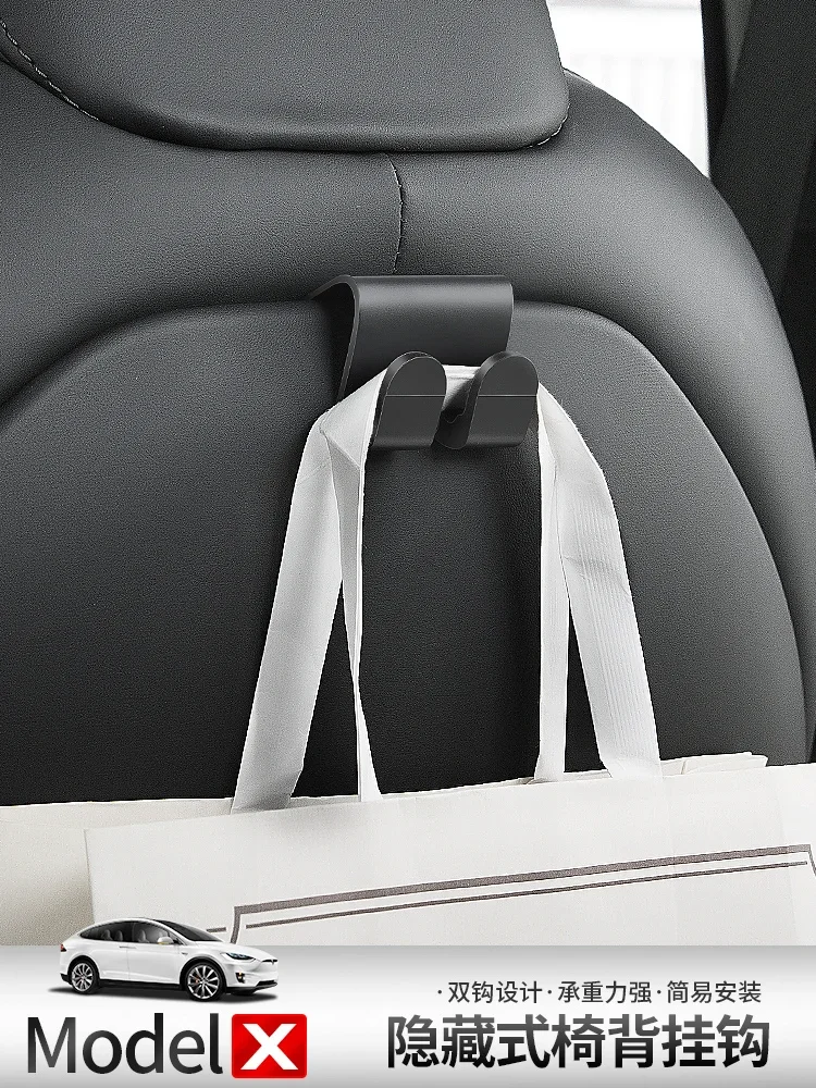 For Tesla Model X S 2023 Car Seat Back Hook Bag Holder Rear Seater Headrest Bag Organizer Hanger Hold Storage Interior Accessory