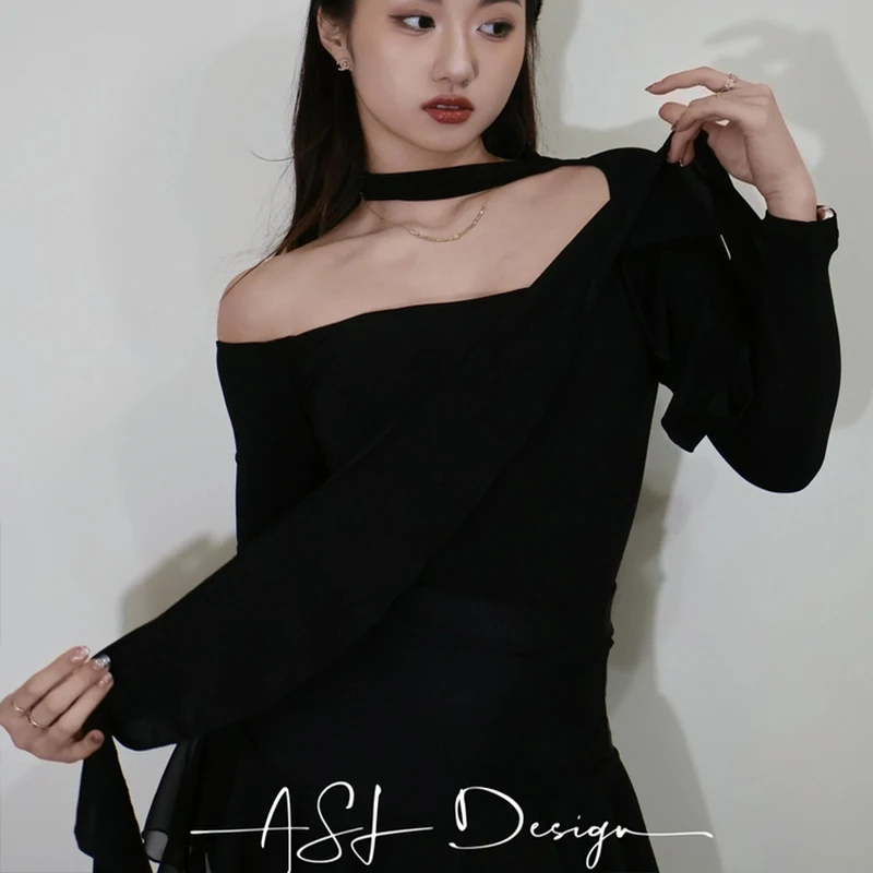 Sexy Latin Dance Tops Frauen Rüschen Lange Ärmel Trikots Ballroom Dance Praxis Kleidung Salsa Rumba Walzer Tanz Tragen BL18210